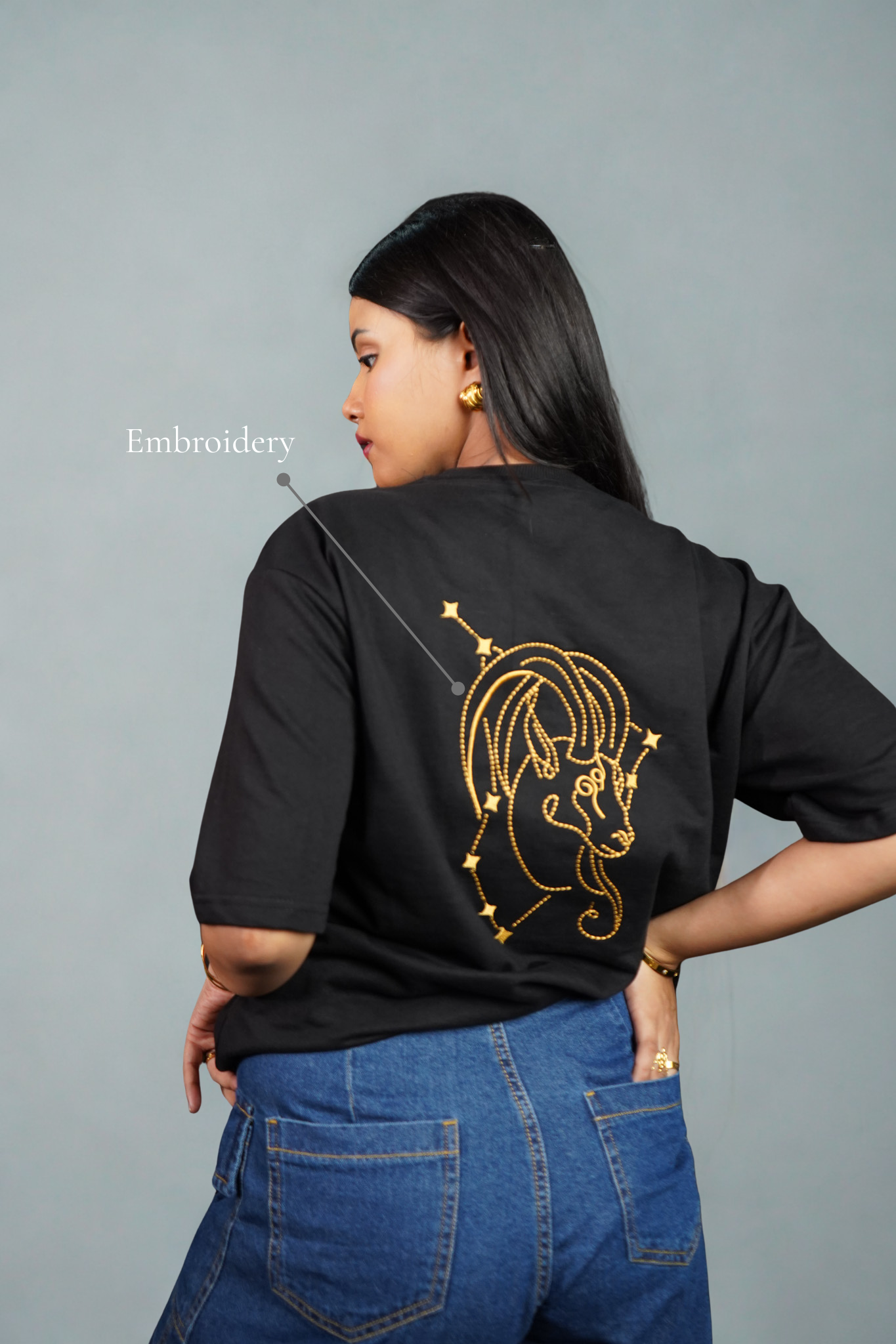 Capricorn (Capricorn themed Embroidered oversize t-shirt, unisex)