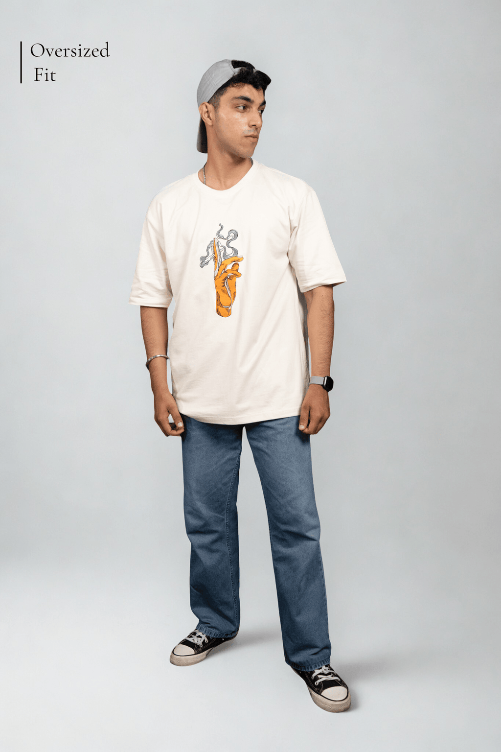 Echo Flame Embroidered Over Size Off White T-shirt (Unisex) - Albin FashionT-shirtAlbin Fashion