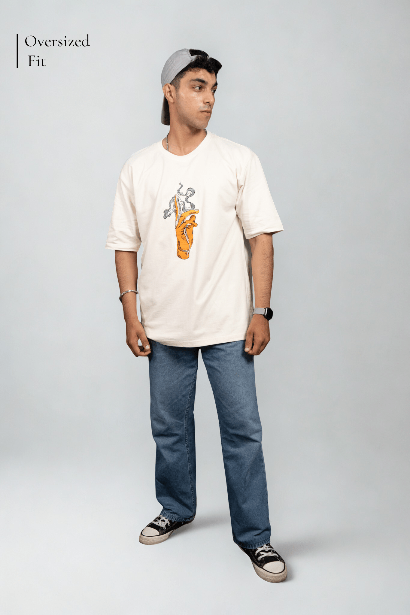 Echo Flame Embroidered Over Size Off White T-shirt (Unisex) - Albin FashionT-shirtAlbin Fashion