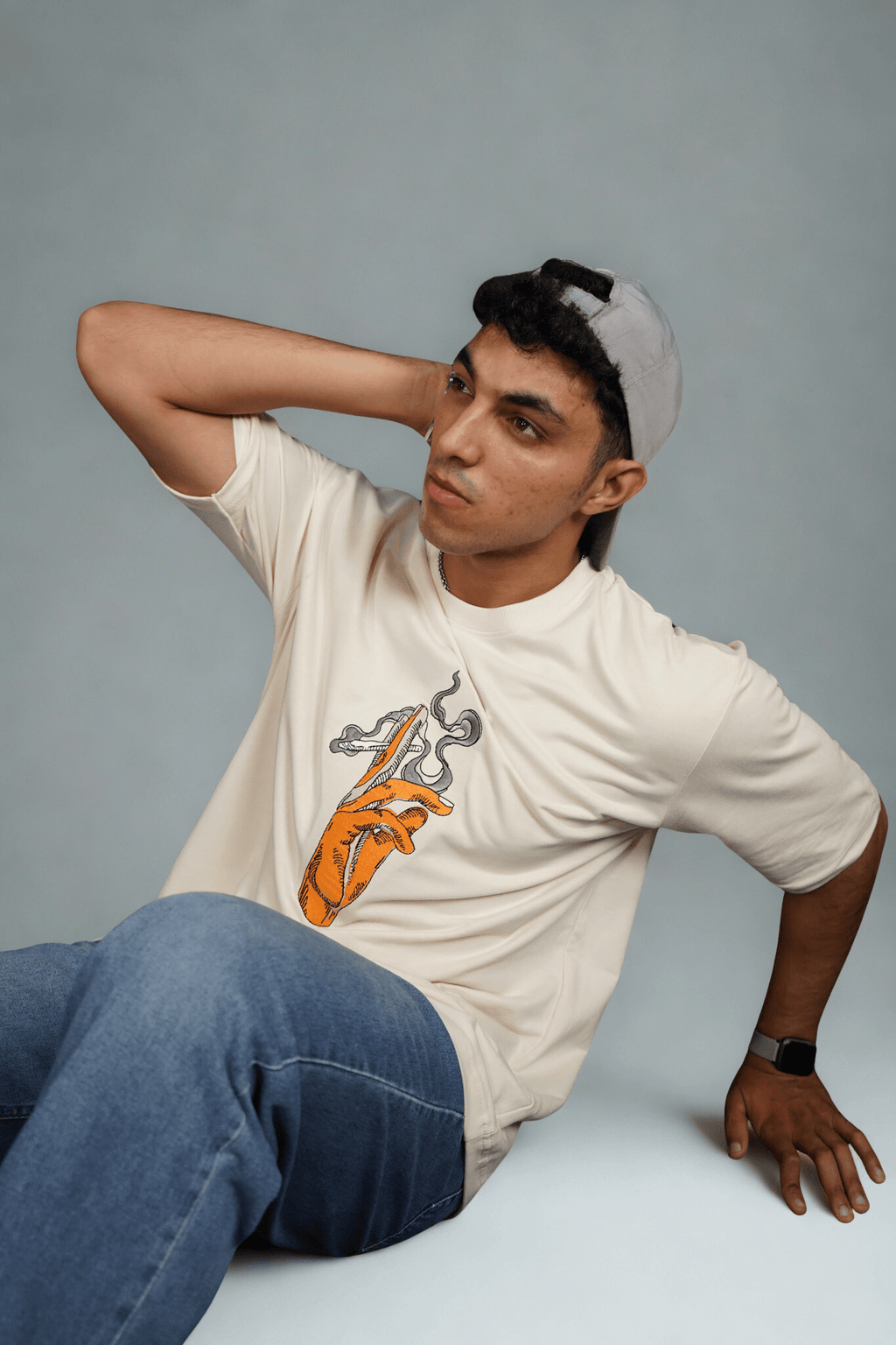 Echo Flame Embroidered Over Size Off White T-shirt (Unisex) - Albin FashionT-shirtAlbin Fashion