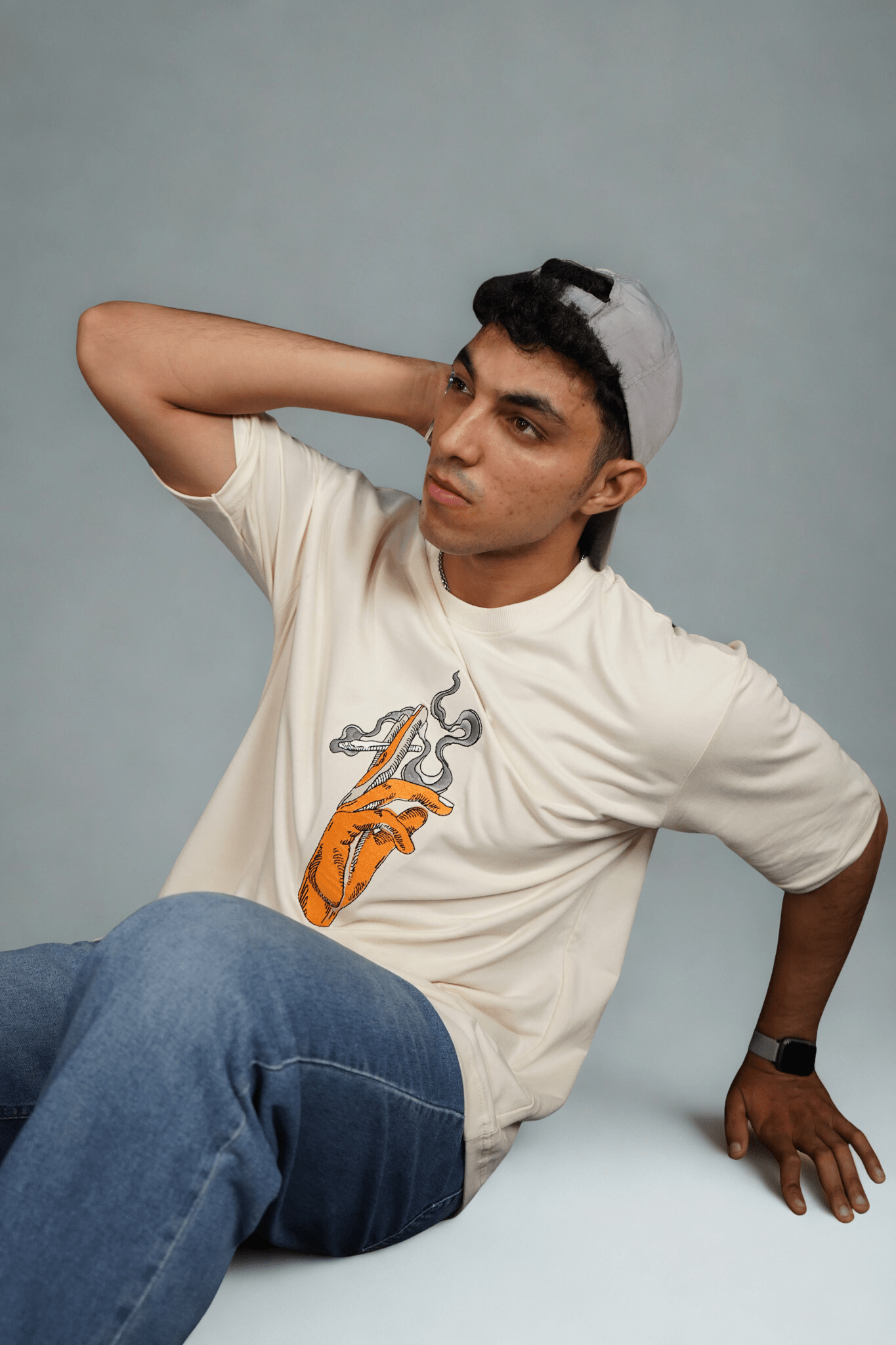 Echo Flame Embroidered Over Size Off White T-shirt (Unisex) - Albin FashionT-shirtAlbin Fashion