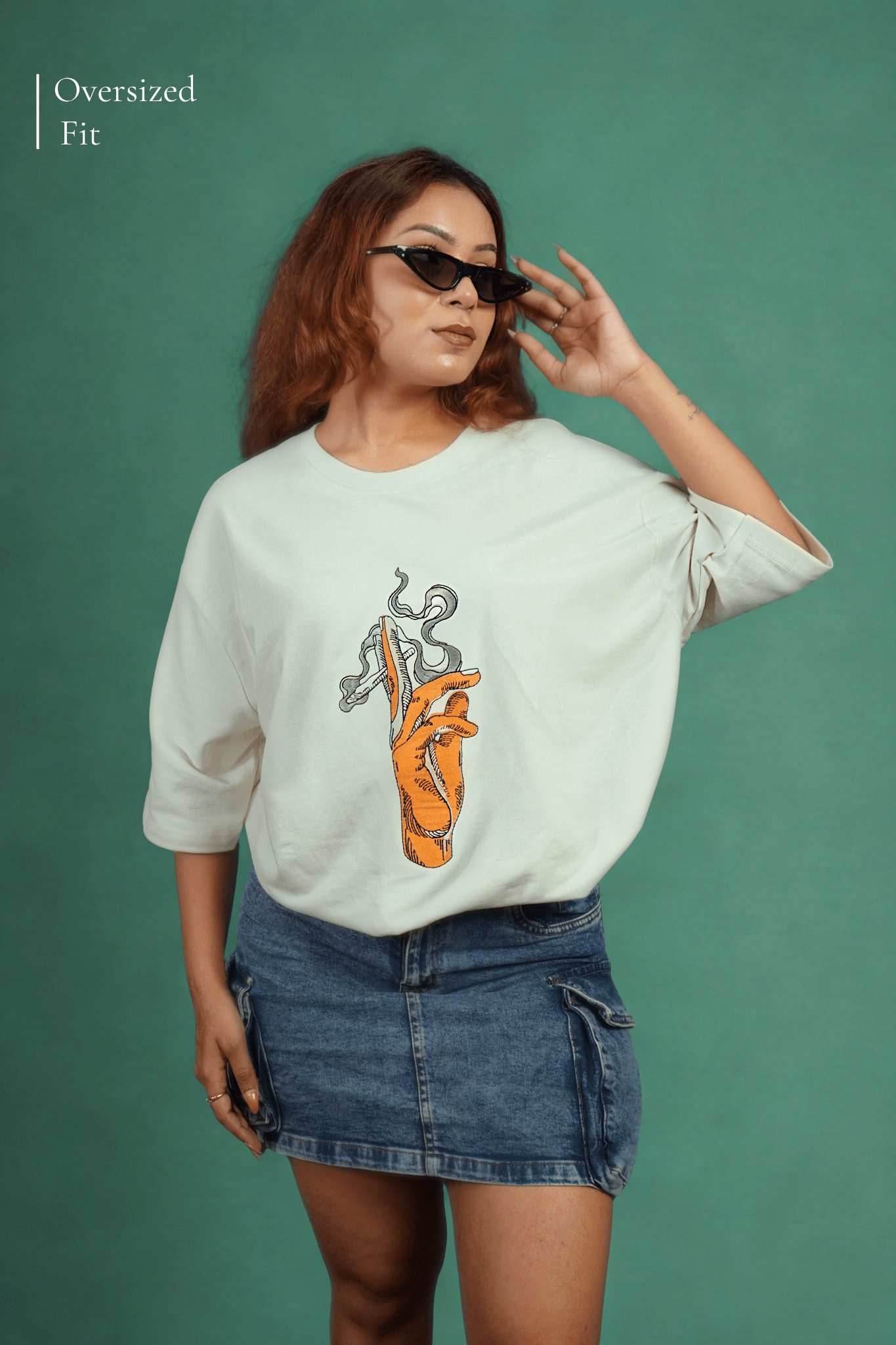 Echo Flame Embroidered Over Size Off White T-shirt (Unisex) - Albin FashionT-shirtAlbin Fashion