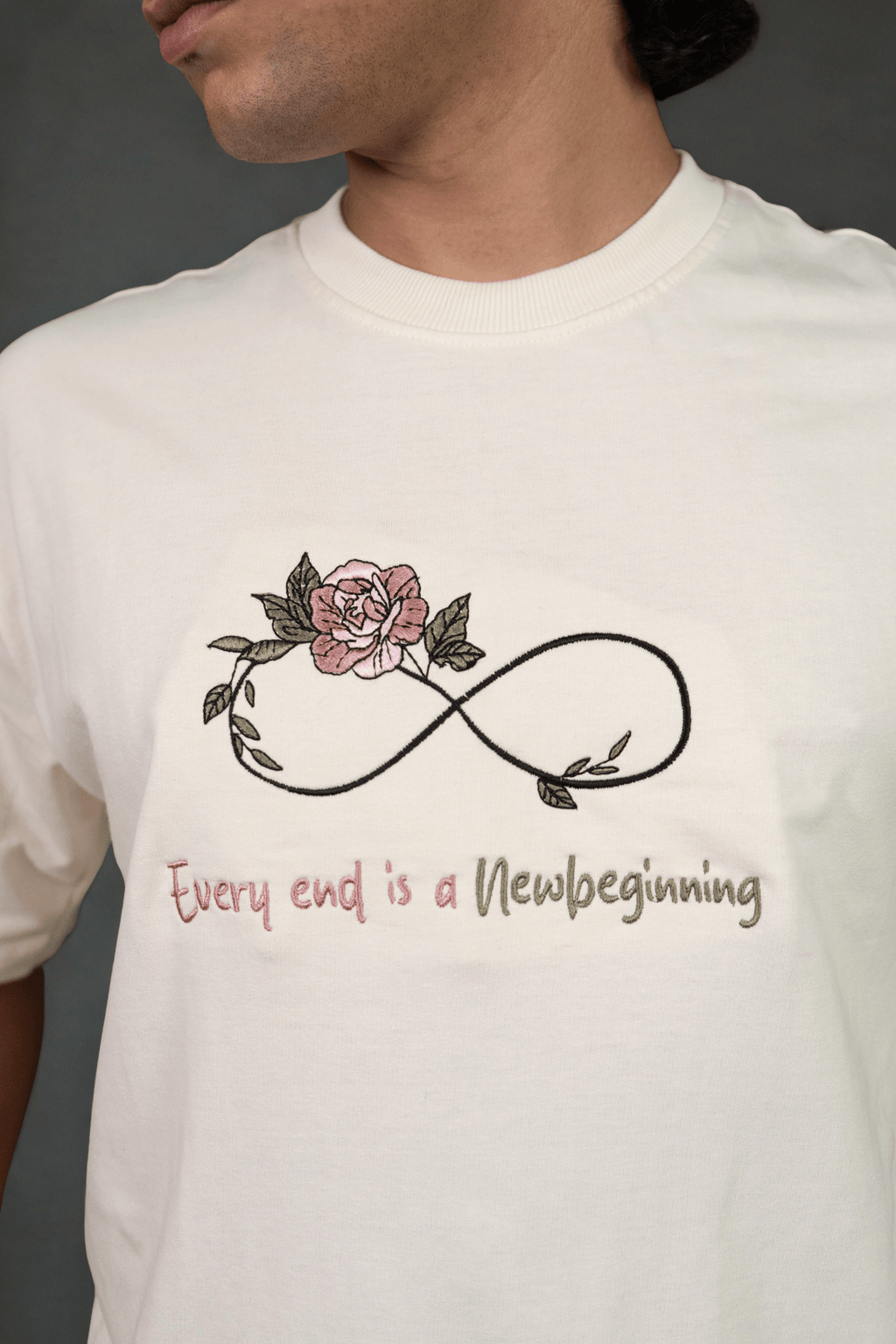 Infinity Bloom Tee Embroidered Over Size Off White T-shirt (Unisex) - Albin FashionT-shirtAlbin Fashion