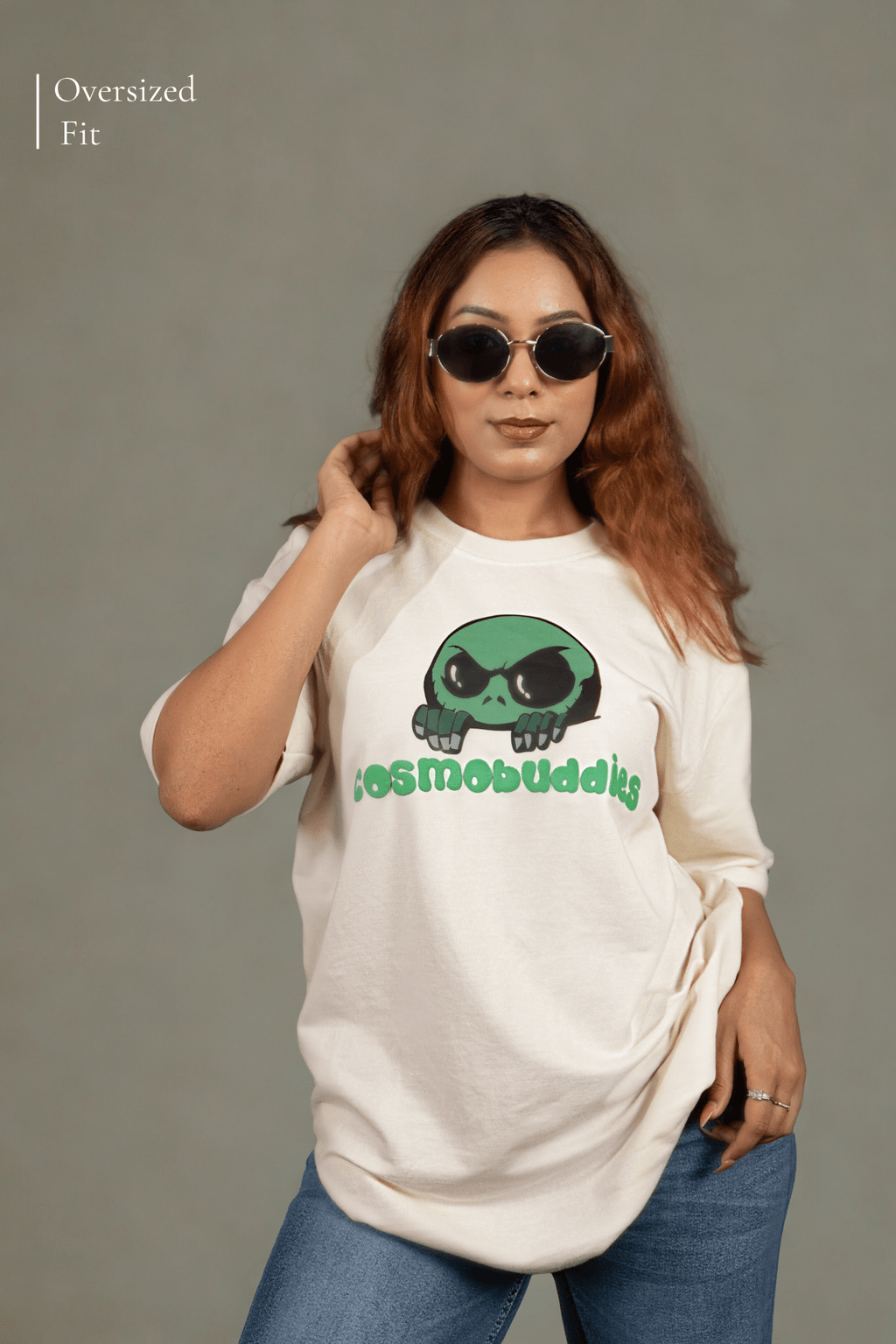 cosmic buddy Embroidered Over Size Off White T-shirt (Unisex) - Albin FashionT-shirtAlbin Fashion