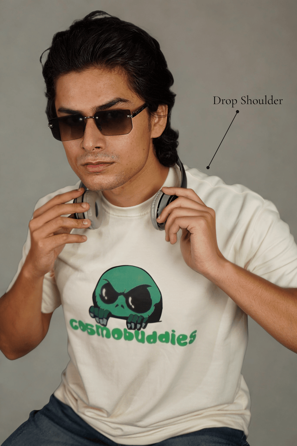 cosmic buddy Embroidered Over Size Off White T-shirt (Unisex) - Albin FashionT-shirtAlbin Fashion