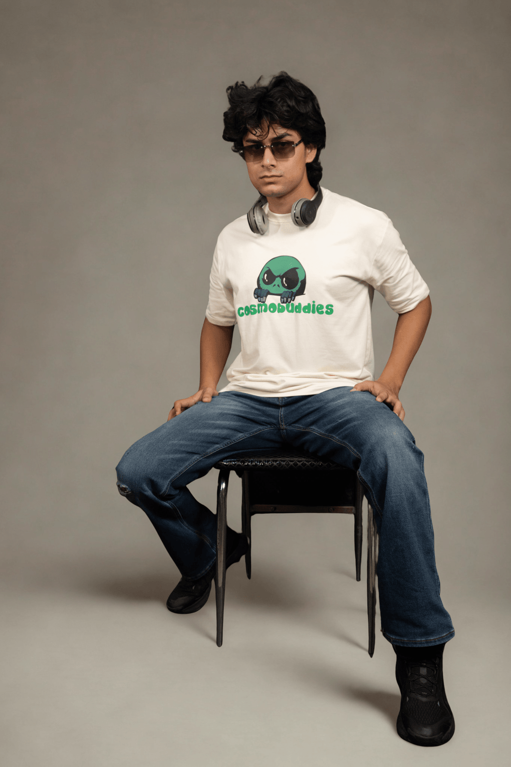 cosmic buddy Embroidered Over Size Off White T-shirt (Unisex) - Albin FashionT-shirtAlbin Fashion