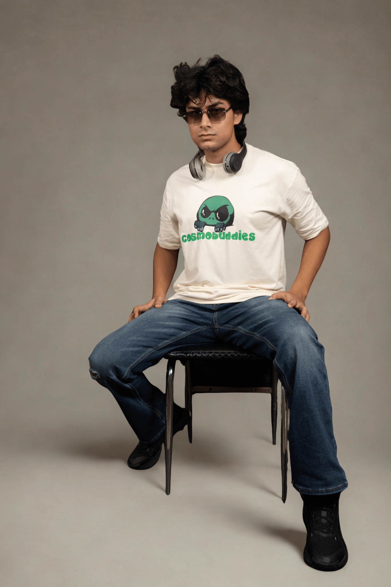 cosmic buddy Embroidered Over Size Off White T-shirt (Unisex) - Albin FashionT-shirtAlbin Fashion