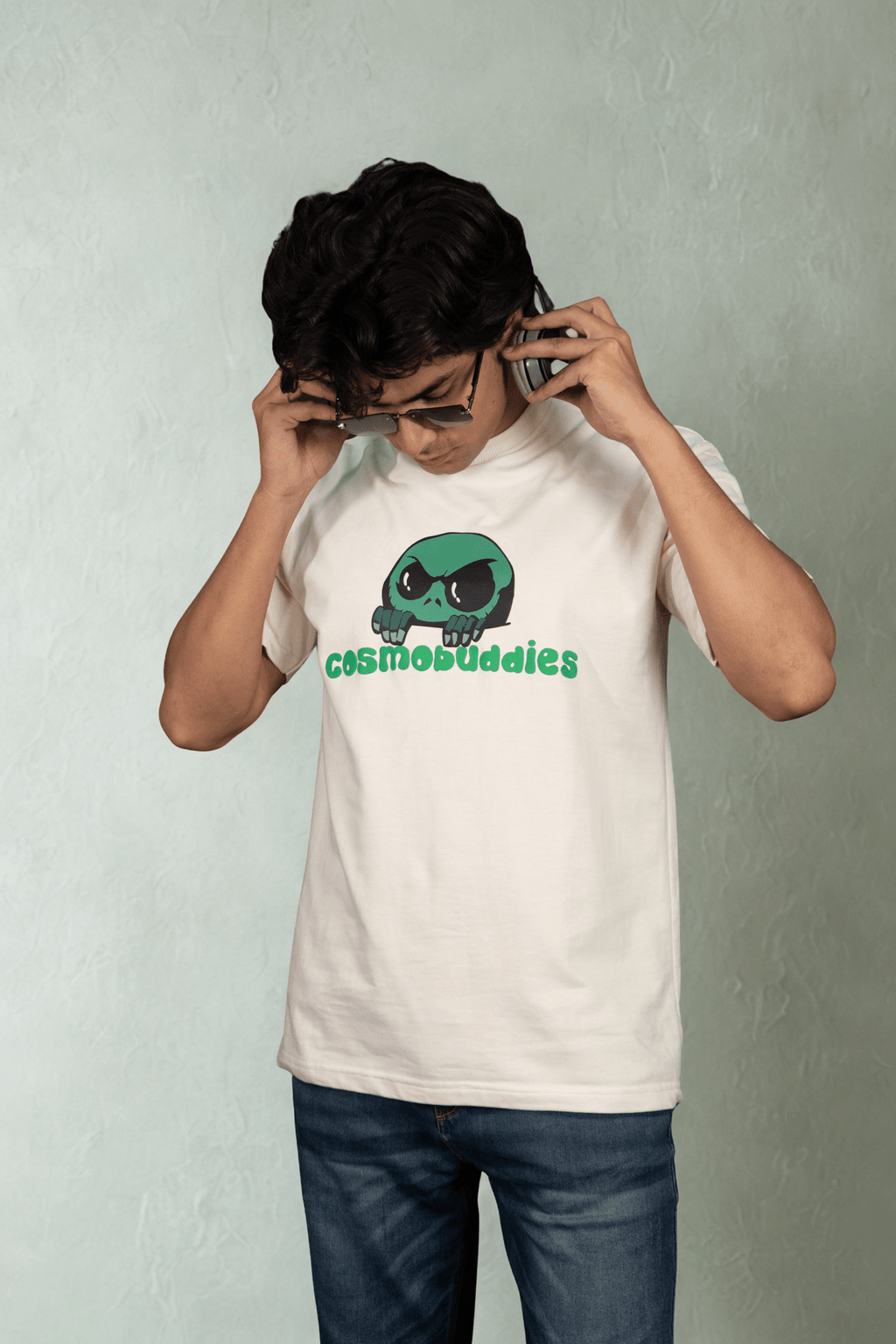 cosmic buddy Embroidered Over Size Off White T-shirt (Unisex) - Albin FashionT-shirtAlbin Fashion