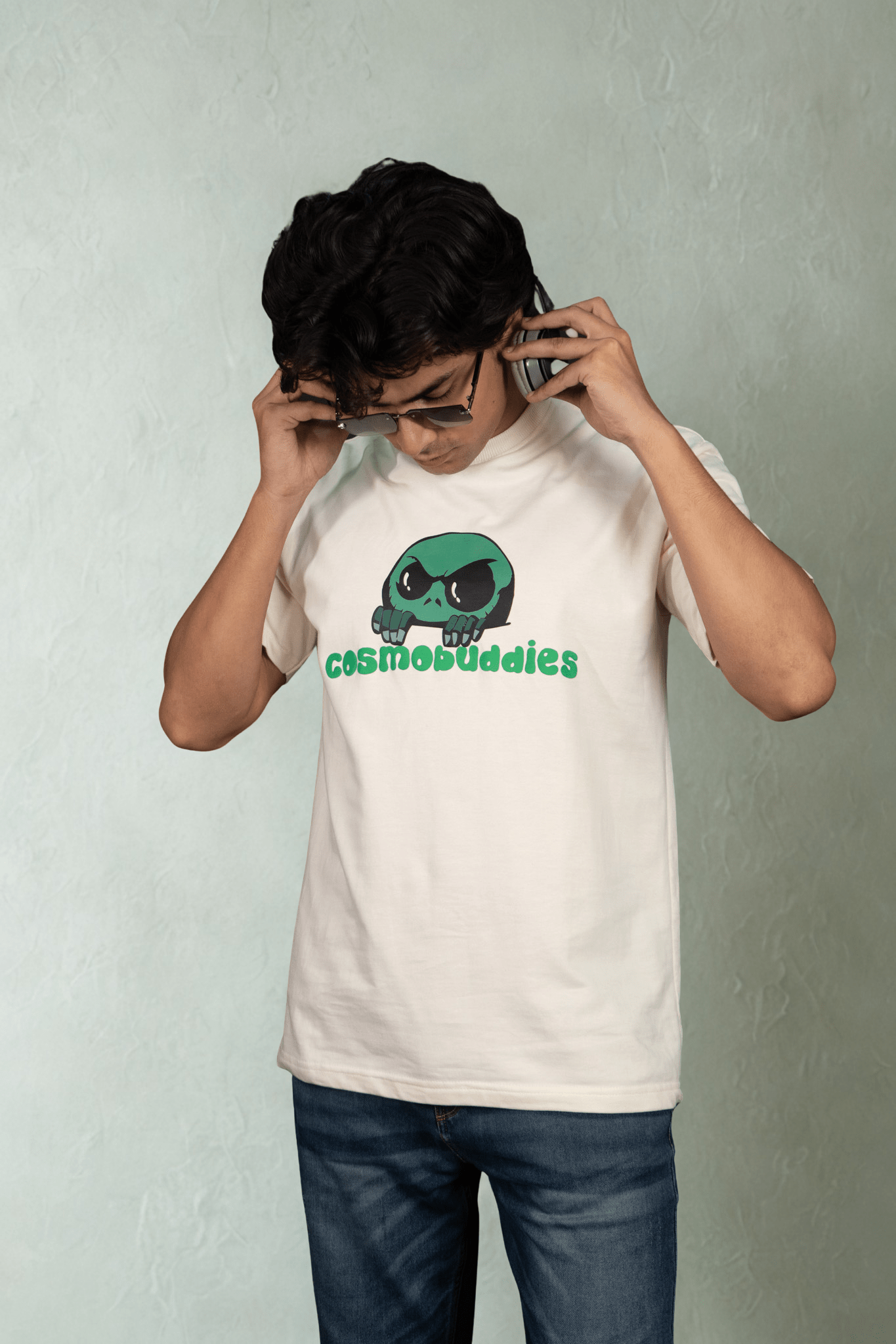 cosmic buddy Embroidered Over Size Off White T-shirt (Unisex) - Albin FashionT-shirtAlbin Fashion