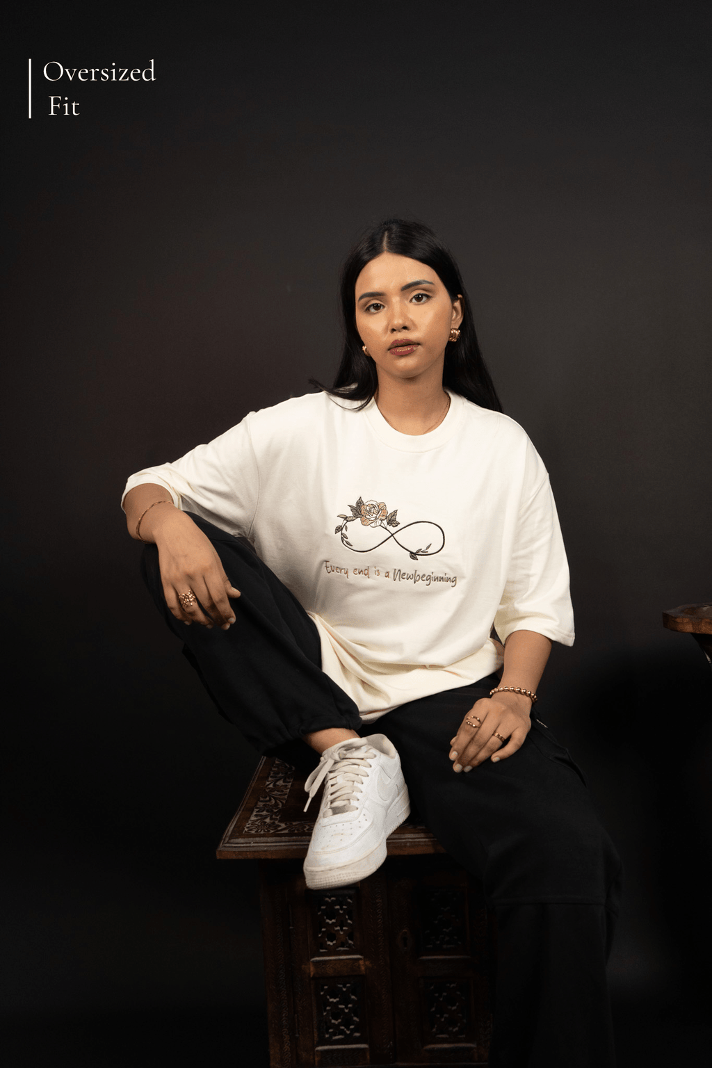 Infinity Bloom Tee Embroidered Over Size Off White T-shirt (Unisex) - Albin FashionT-shirtAlbin Fashion