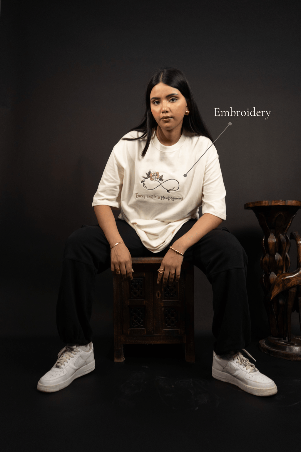 Infinity Bloom Tee Embroidered Over Size Off White T-shirt (Unisex) - Albin FashionT-shirtAlbin Fashion