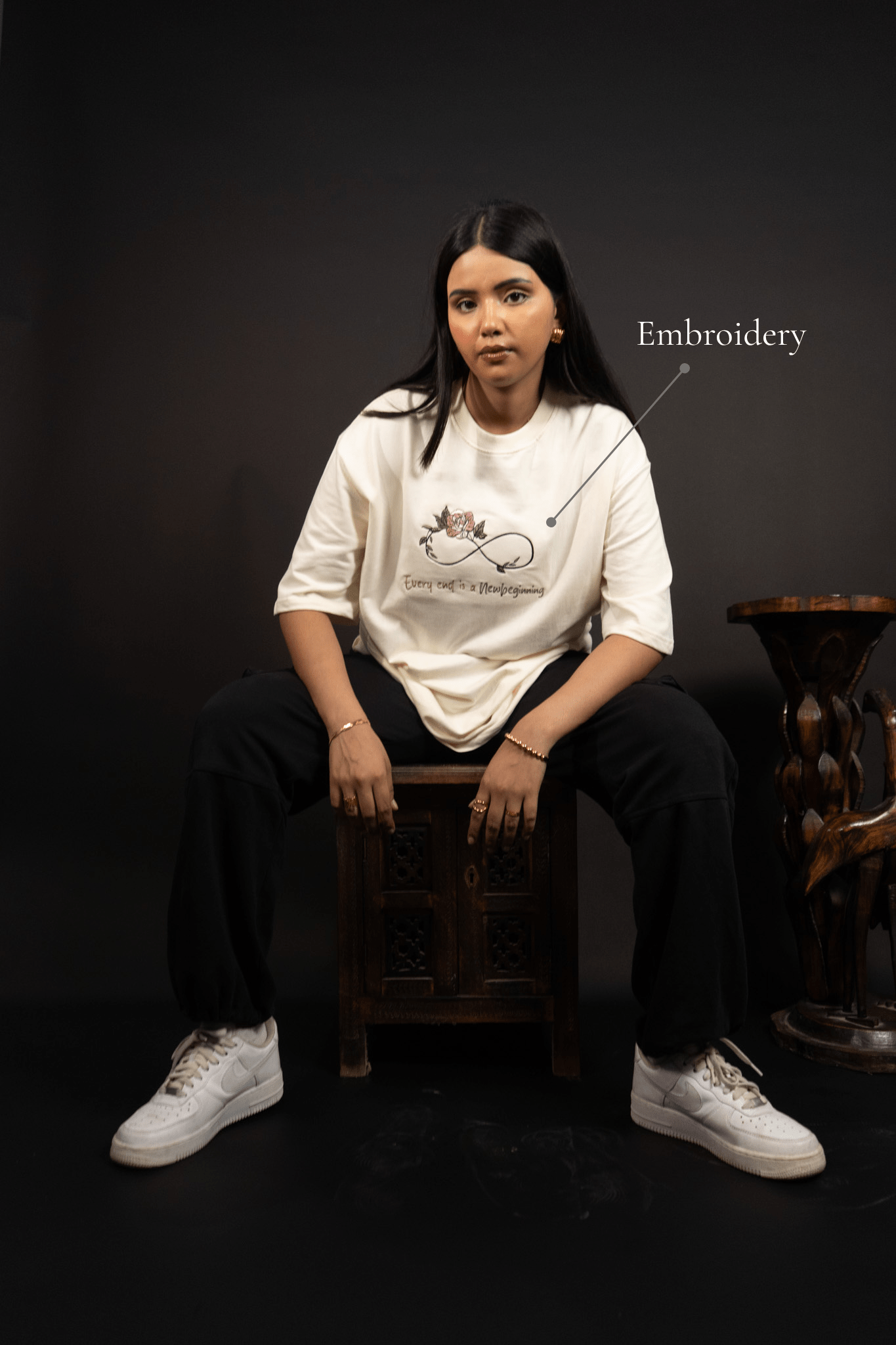 Infinity Bloom Tee Embroidered Over Size Off White T-shirt (Unisex) - Albin FashionT-shirtAlbin Fashion