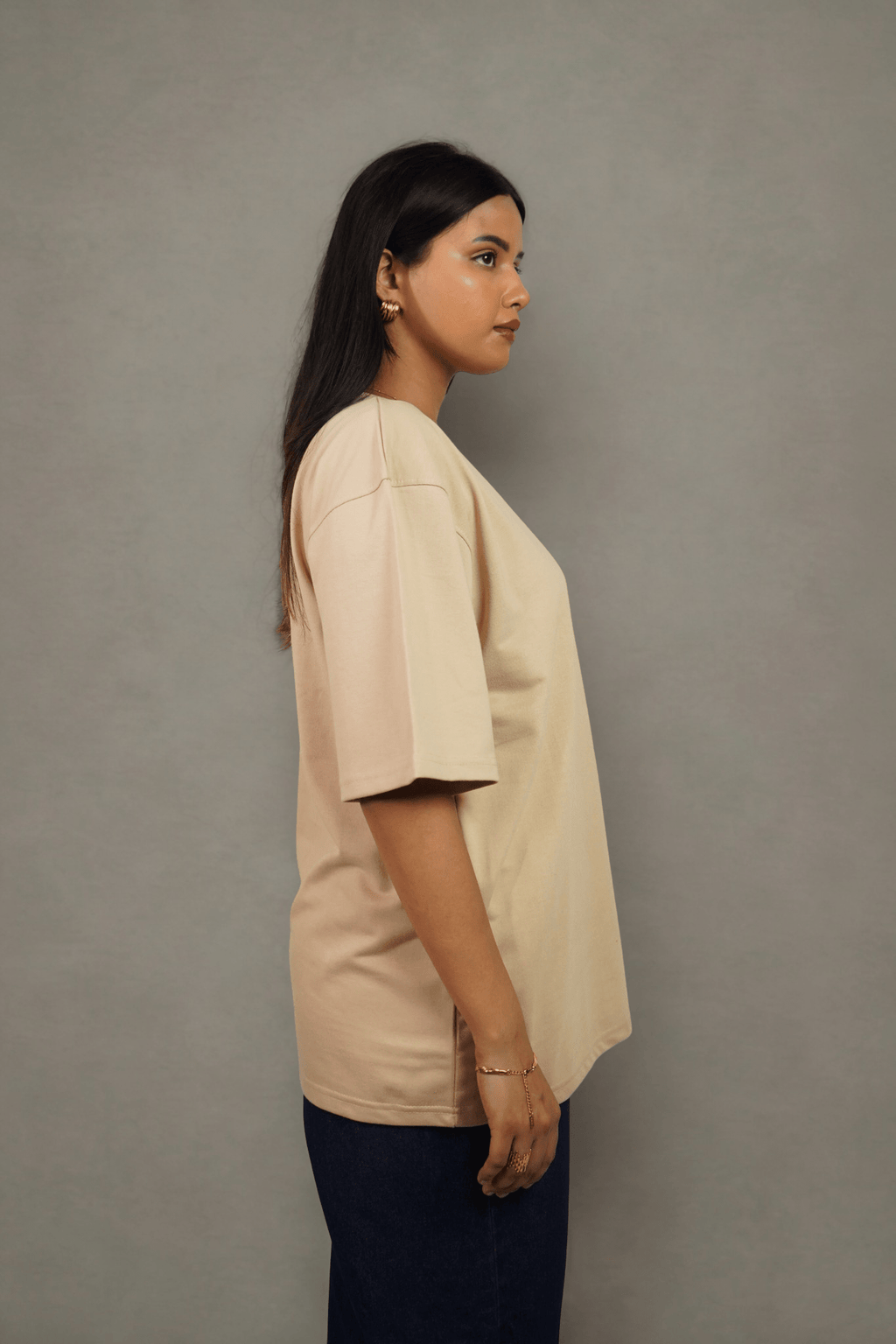 Petal Poise DTF Over Size Beige T-shirt (Unisex) - Albin FashionT-shirtAlbin Fashion