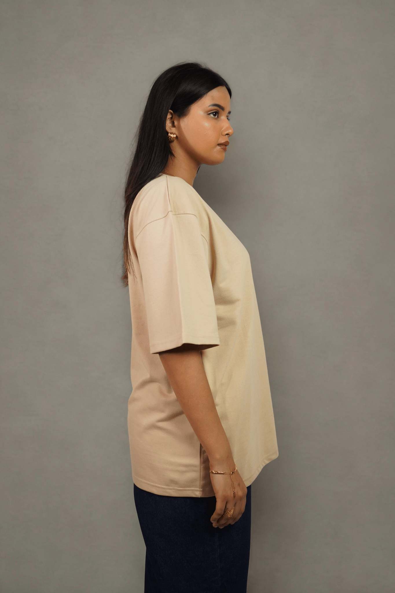 Petal Poise DTF Over Size Beige T-shirt (Unisex) - Albin FashionT-shirtAlbin Fashion