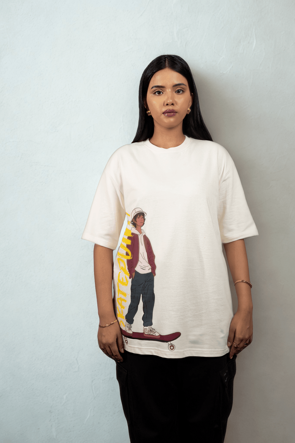 Skate Punk Embroidered Over Size Off White T-shirt (Unisex) - Albin FashionT-shirtAlbin Fashion