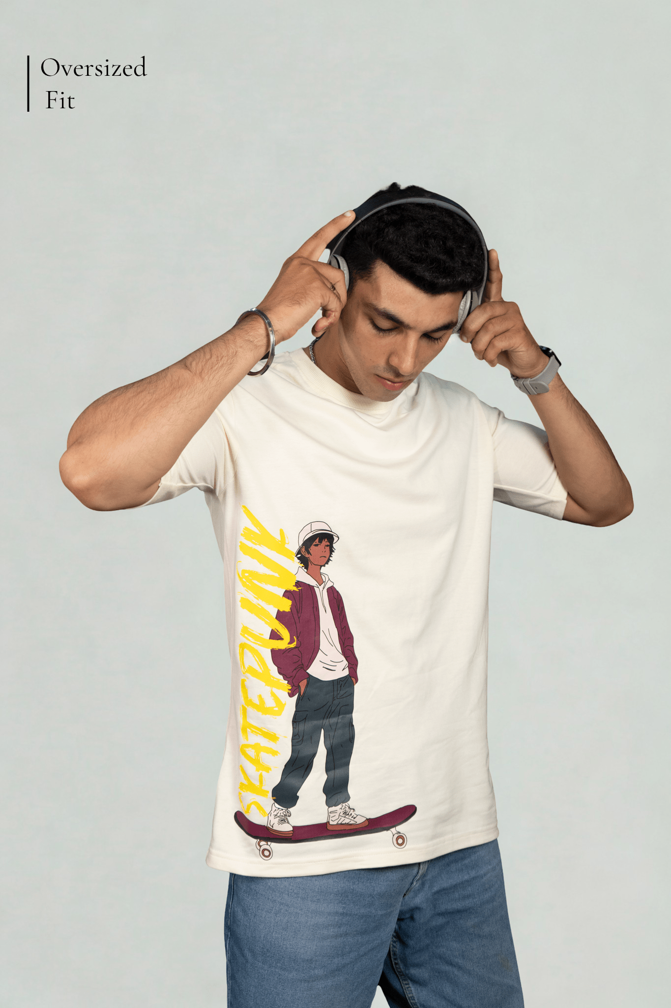 Skate Punk Embroidered Over Size Off White T-shirt (Unisex) - Albin FashionT-shirtAlbin Fashion