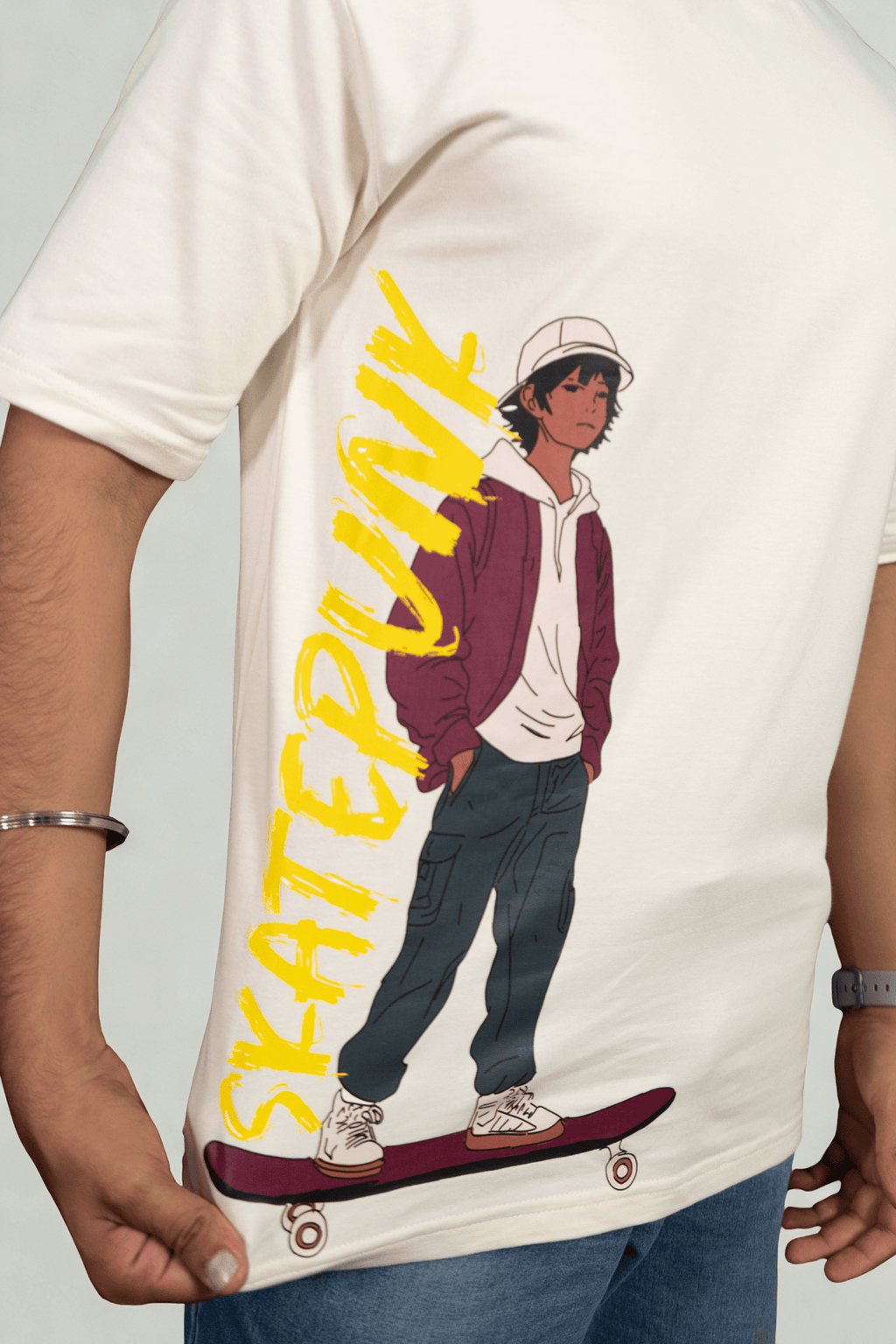 Skate Punk Embroidered Over Size Off White T-shirt (Unisex) - Albin FashionT-shirtAlbin Fashion