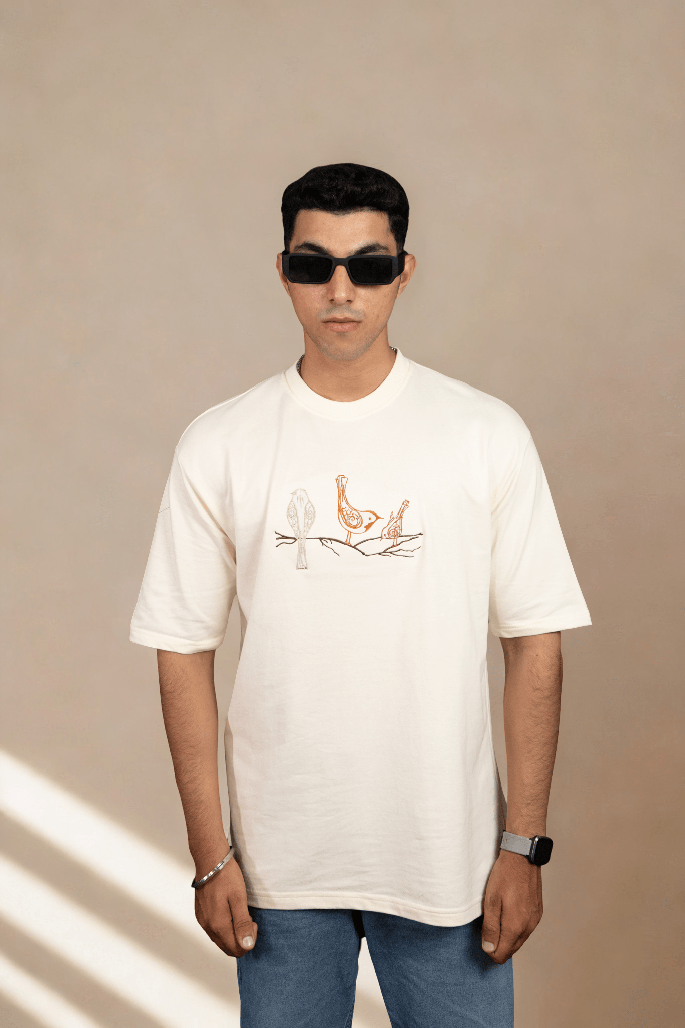 Wings of White Embroidered Over Size Off White T-shirt (Unisex) - Albin FashionT-shirtAlbin Fashion