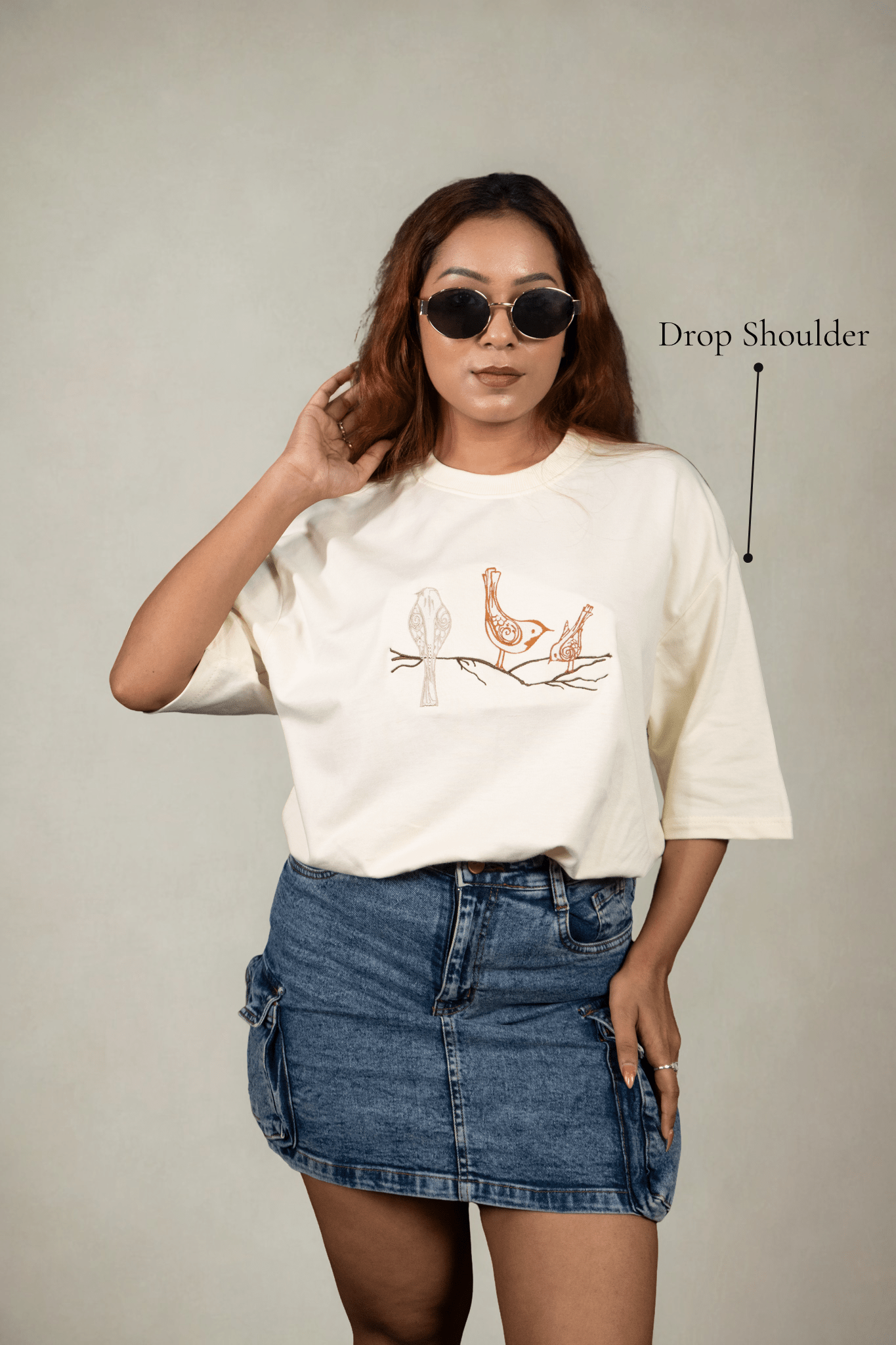 Wings of White Embroidered Over Size Off White T-shirt (Unisex) - Albin FashionT-shirtAlbin Fashion