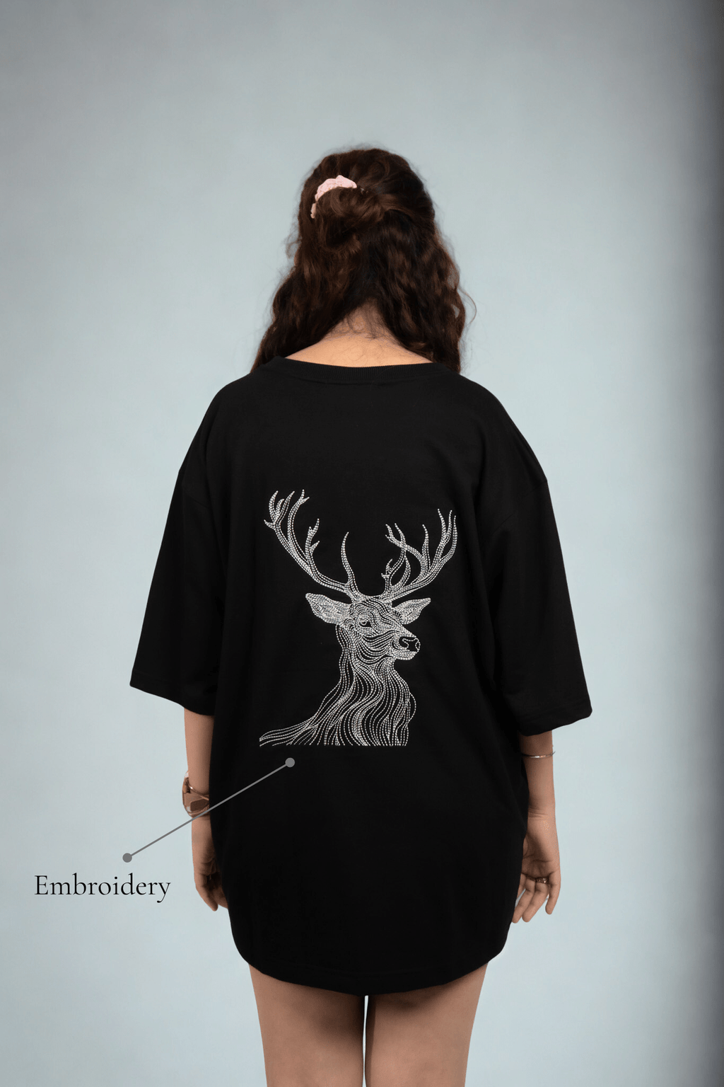 Silent Stag Embroidered Over Size Black T-shirt (Unisex) - Albin FashionT-shirtAlbin Fashion