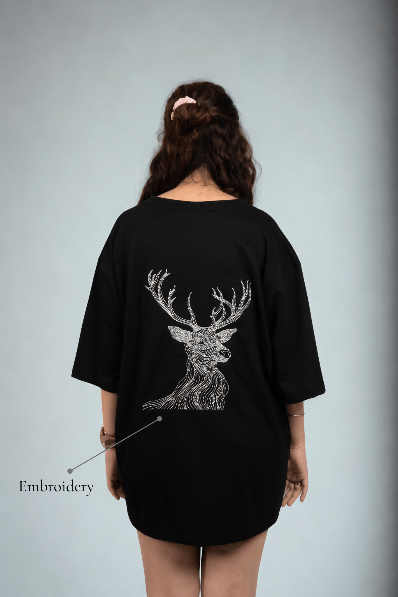 Silent Stag Embroidered Over Size Black T-shirt (Unisex) - Albin FashionT-shirtAlbin Fashion