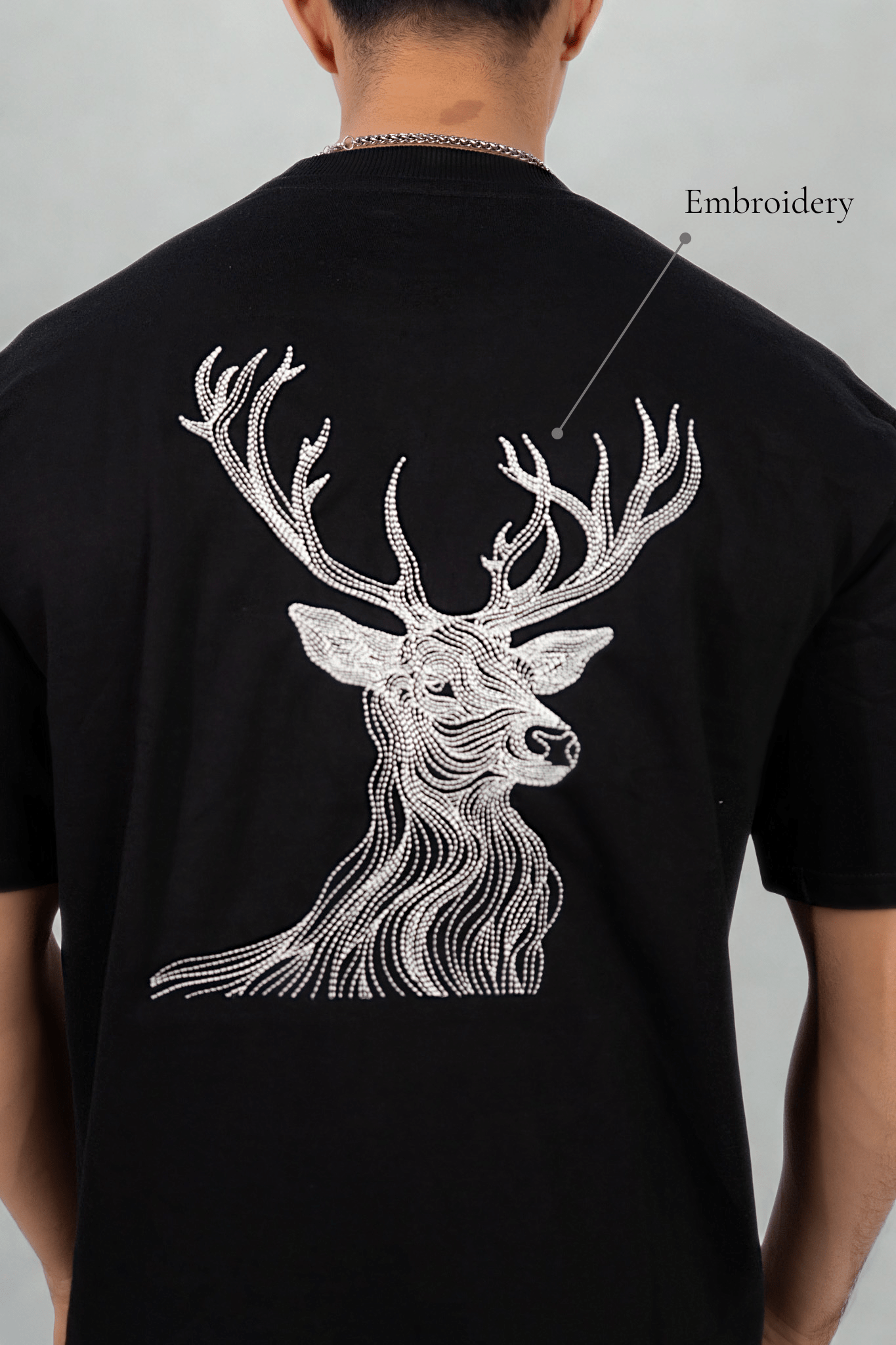 Silent Stag Embroidered Over Size Black T-shirt (Unisex) - Albin FashionT-shirtAlbin Fashion