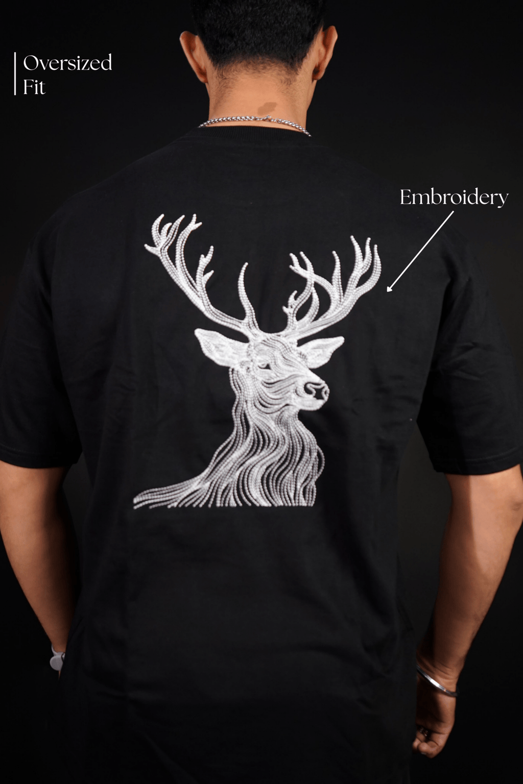 Silent Stag Embroidered Over Size Black T-shirt (Unisex) - Albin FashionT-shirtAlbin Fashion