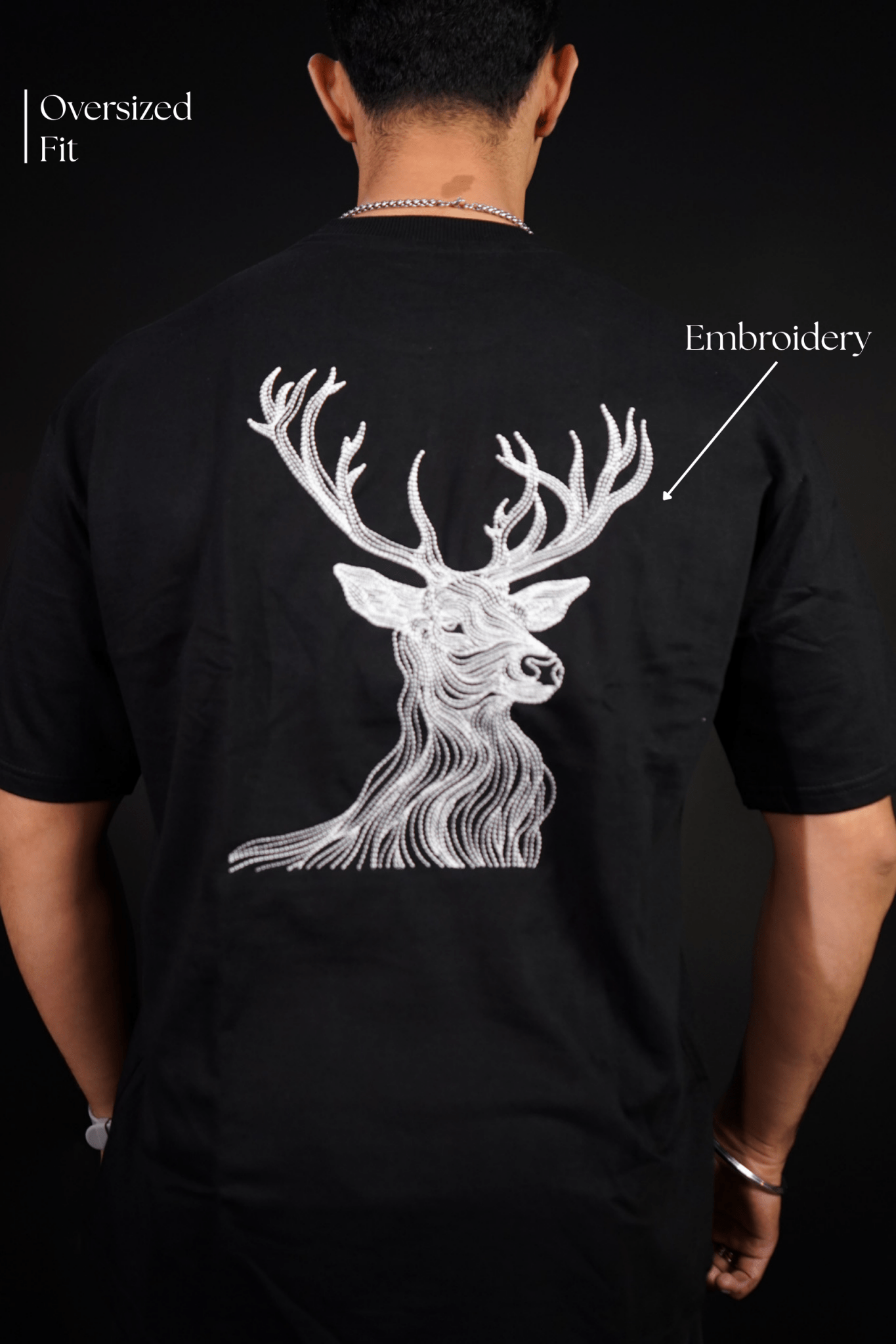 Silent Stag Embroidered Over Size Black T-shirt (Unisex) - Albin FashionT-shirtAlbin Fashion