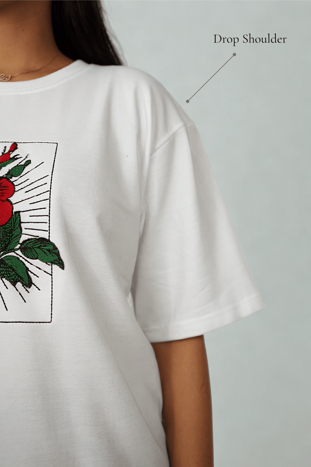 Crimson Bloom Embroidered Over Size White T-shirt (Unisex) - Albin FashionT-shirtAlbin Fashion