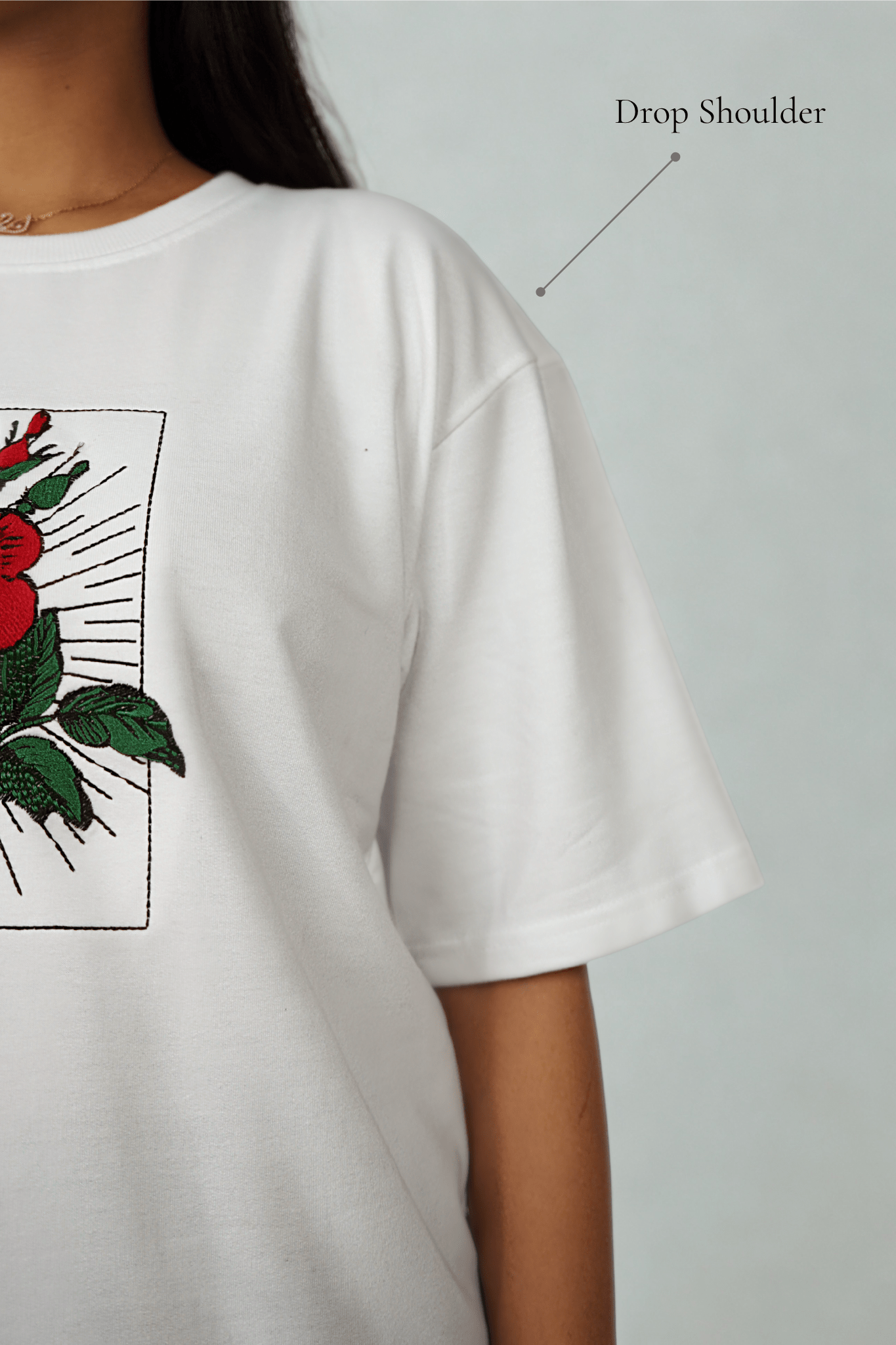 Crimson Bloom Embroidered Over Size White T-shirt (Unisex) - Albin FashionT-shirtAlbin Fashion