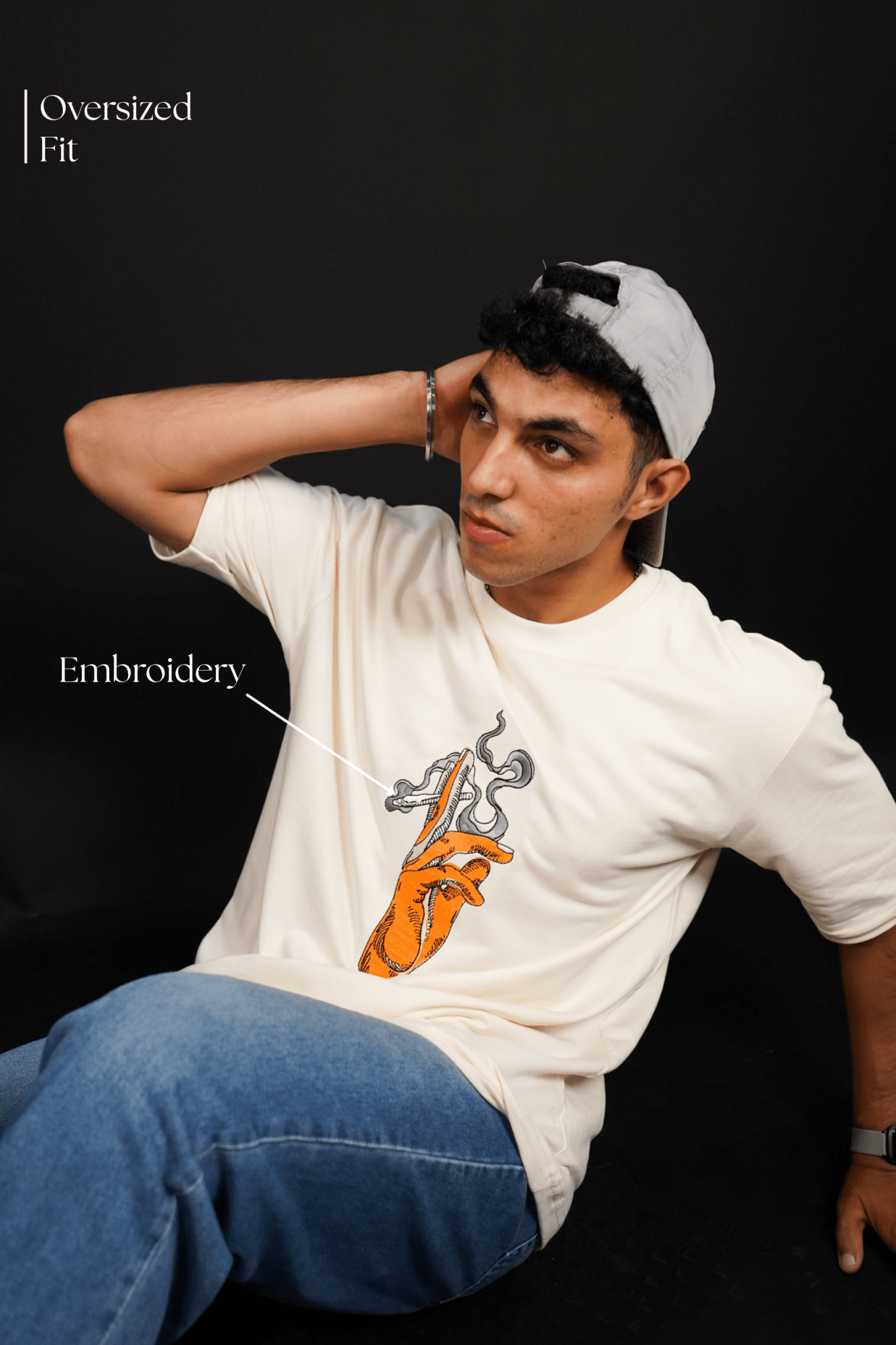 Echo Flame Embroidered Over Size Off White T-shirt (Unisex) - Albin FashionT-shirtAlbin Fashion