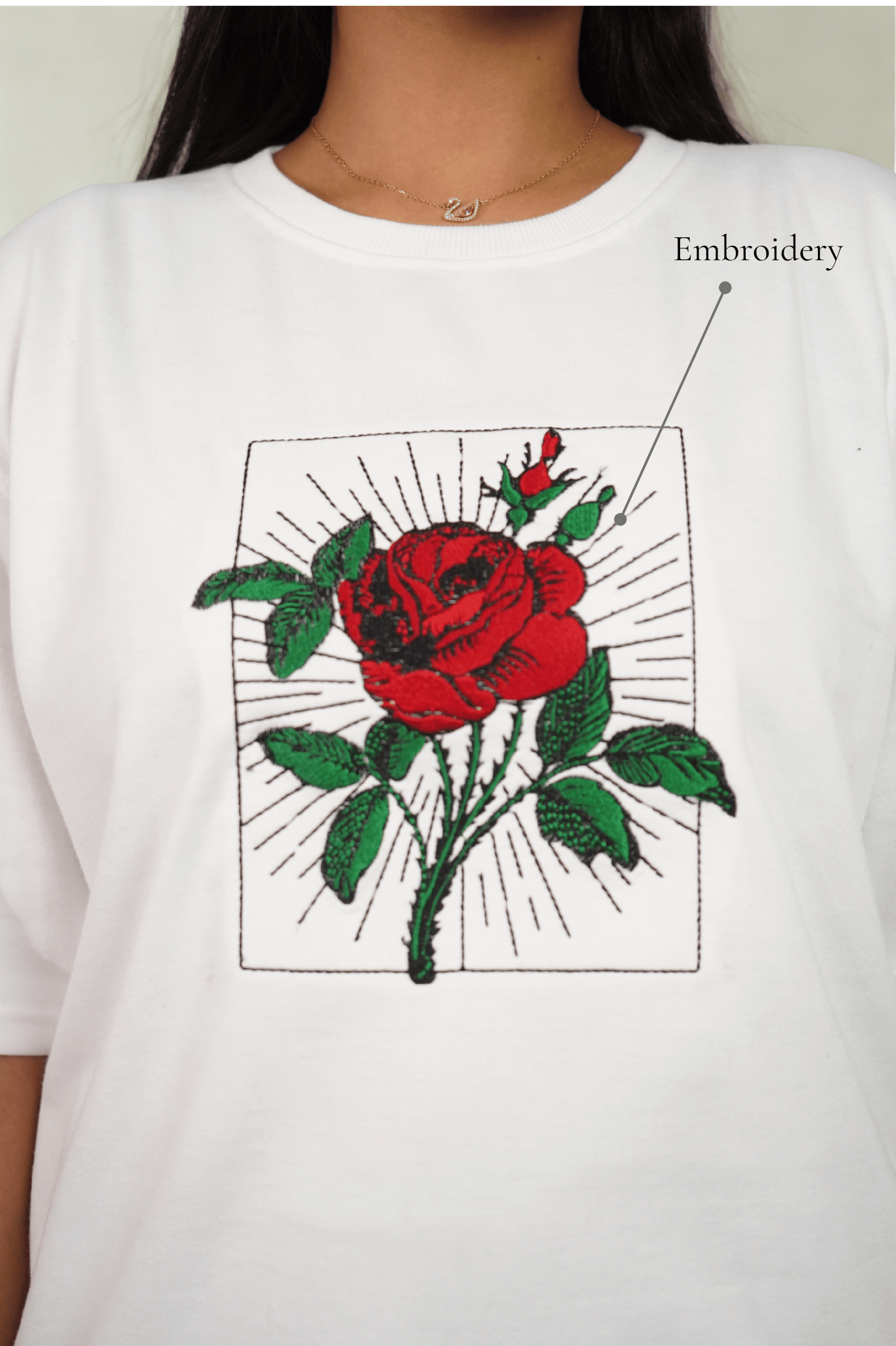 Crimson Bloom Embroidered Over Size White T-shirt (Unisex) - Albin FashionT-shirtAlbin Fashion