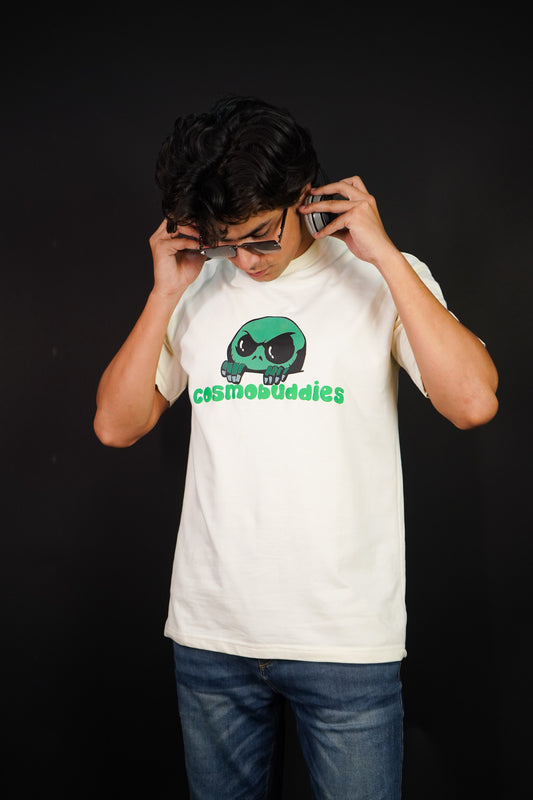 cosmic buddy Over Size Off White T-shirt (Unisex) - Albin FashionT-shirtAlbin Fashion