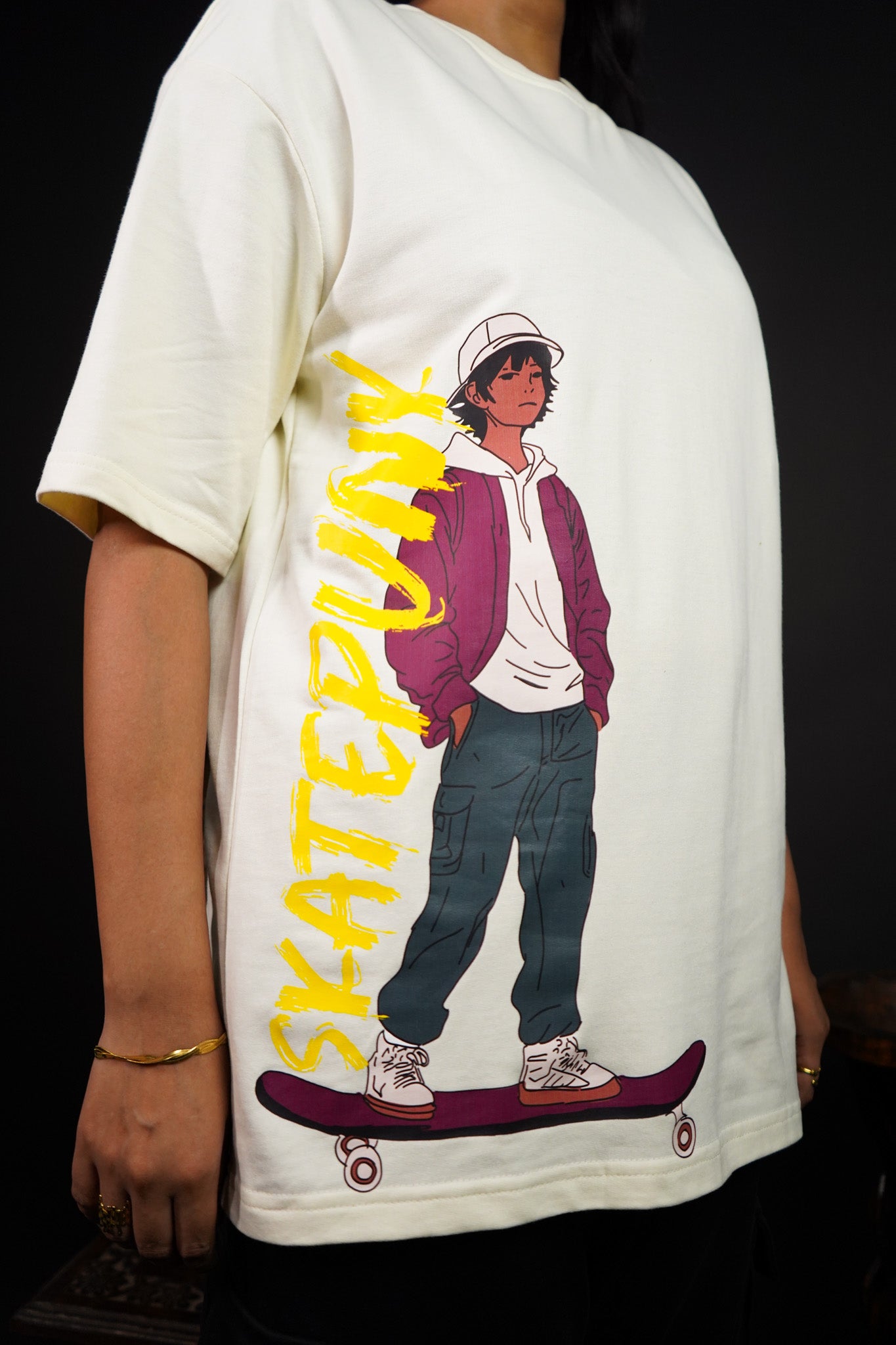 Skate Punk Over Size Off White T-shirt (Unisex) - Albin FashionT-shirtAlbin Fashion