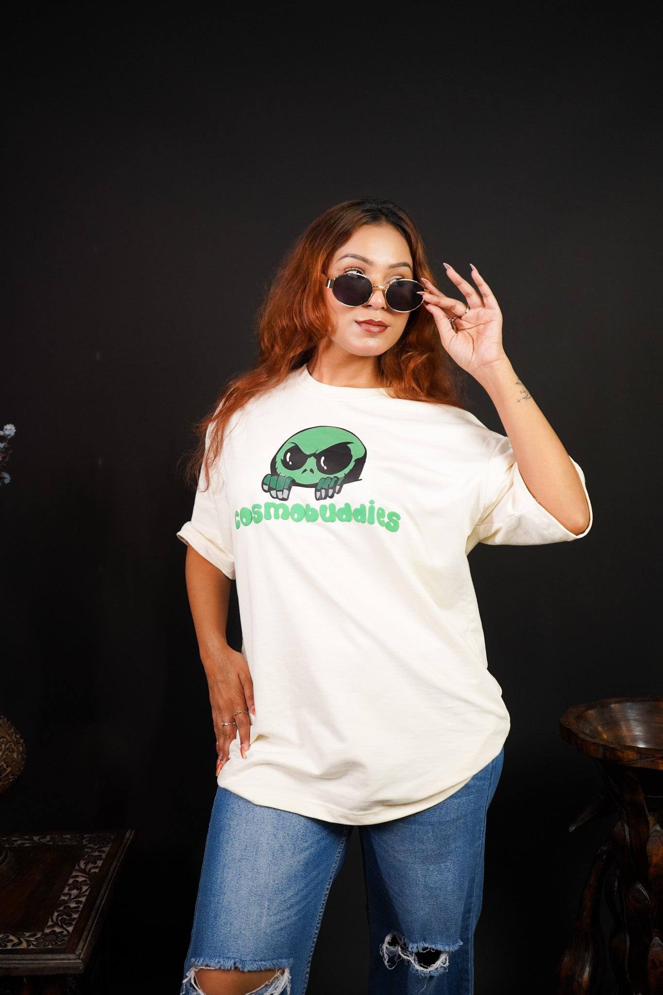 cosmic buddy Over Size Off White T-shirt (Unisex) - Albin FashionT-shirtAlbin Fashion