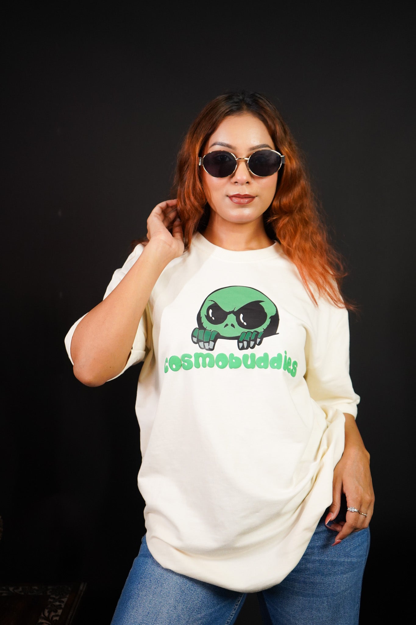 cosmic buddy Over Size Off White T-shirt (Unisex) - Albin FashionT-shirtAlbin Fashion