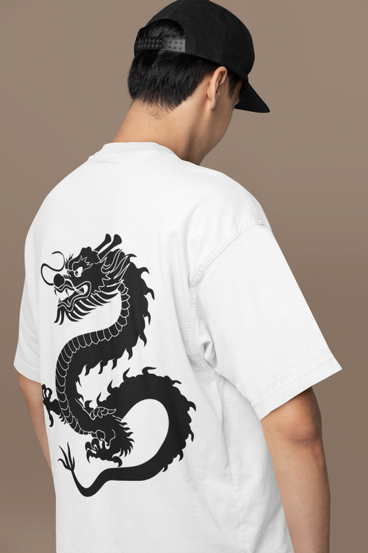 Back Printed Dragon Oversized T-shirt (White)